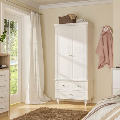 Деревянный 2-дверный шкаф FAMAPY с подвесной штангой, 3 выдвижными ящиками и регулируемыми полками – Шкаф-купе