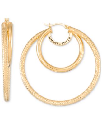 Серьги Simone I. Smith двойные кольца из серебра с 18K позолотой, золотистые