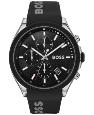Мужские часы HUGO BOSS с хронографом Velocity на черном силиконовом ремешке 45 мм