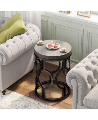 Круглый промышленный торцевой и приставной столик Tribesigns с металлической полой рамой, небольшой прикроватный столик-тумбочка