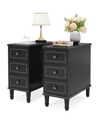 Комплект из 2-х торцевых столиков Tribesigns из массива дерева, полностью собранный Узкий боковой столик с выдвижными ящиками, Предварительно собранная прикроватная тумбочка, Тонкий прикроватный столик, черный