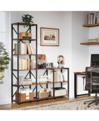 5-ярусные книжные полки Tribesigns, угловой этажерный книжный шкаф с промышленной лестницей, органайзер для хранения на открытой полке в деревенском стиле для гостиной