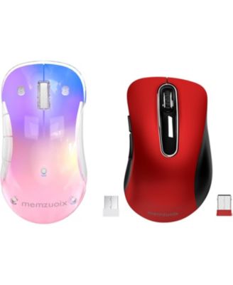 беспроводная мышь memzuoix 2.4G, Беспроводные компьютерные мыши Беспроводная мышь для ноутбуков, настольных компьютеров, ПК, MacBook- 2 штуки (светодиодная перезаряжаемая беспроводная мышь + красная беспроводная мышь) розовый