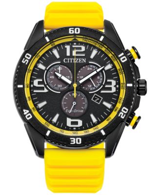 Мужские спортивные повседневные часы Citizen с желтым силиконовым ремешком 44,8 мм