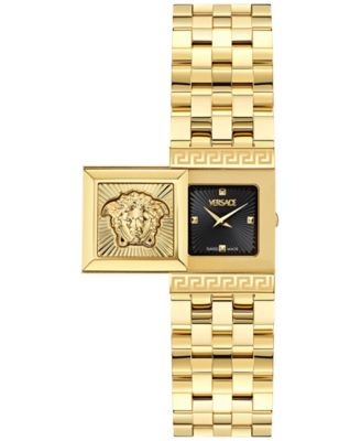 Женские швейцарские часы Versace Reveal с квадратным позолоченным браслетом с ионным покрытием 18x25 мм