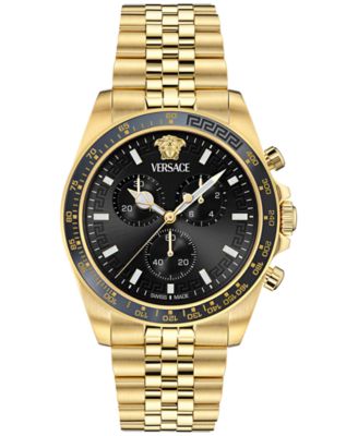 Мужские швейцарские часы с хронографом Greca Chrono Wave от Versace, браслет с ионным покрытием, 43 мм, золото