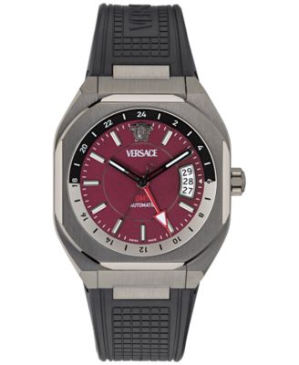 Мужские швейцарские часы Versace с автоподзаводом V-Contempo GMT на черном ремешке из ТПУ, 40x48 мм