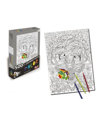 Олень-раскраска из 500 кусочков + 6 цветных маркеров