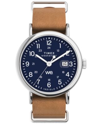 Мужские аналоговые часы Timex на коричневом кожаном ремешке, 40 мм коричневого цвета