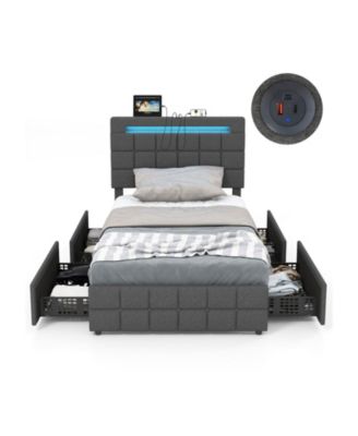 Каркас кровати GOUUN Twin Size со светодиодной обивкой, изголовьем и 4 выдвижными ящиками