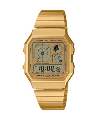 Мужские винтажные цифровые часы Casio с золотым браслетом из нержавеющей стали 34 мм