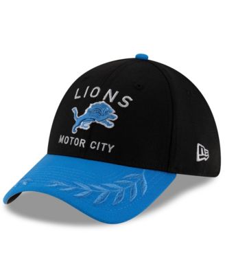 Мужская черно-синяя бейсболка New Era Detroit Lions на драфте НФЛ 2025 года 39-го размера с гибким козырьком