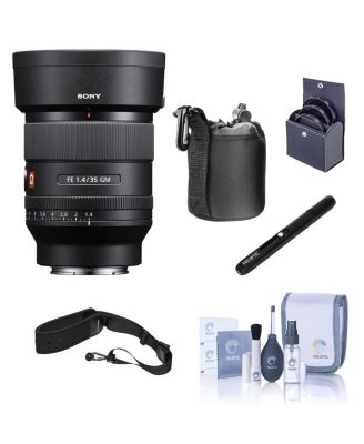 Объектив Sony FE 35mm f/1.4 GM, Комплект с 67-миллиметровым фильтром, ремешок для крепления камеры, чехол для объектива, средство для чистки объектива и набор для чистки черного цвета