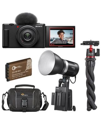 Видеоблог-камера Sony ZV-1F для создателей контента и видеоблогеров, черная, В комплекте с двухцветной светодиодной лампой Godox ML30Bi Dainty мощностью 30 Вт, сумка через плечо Alpine, очень черная