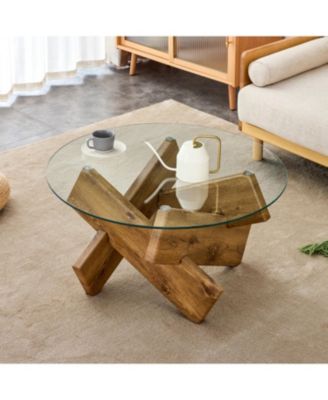 Современный круглый стеклянный журнальный столик Streamdale Furniture 33.4" коричневый