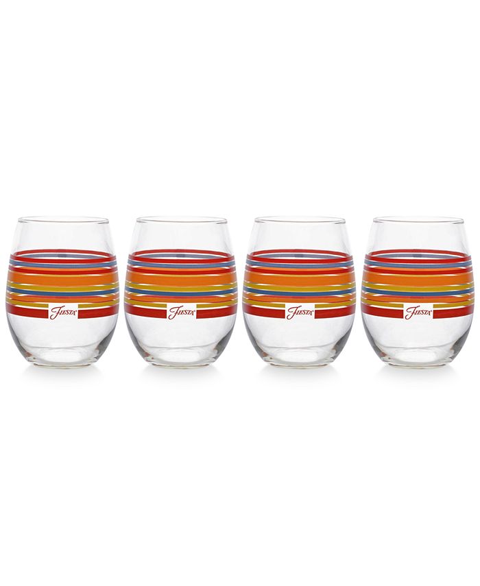 Fiesta Scarlet Stripe Set of 4 Stemless Wine Glasses & Reviews