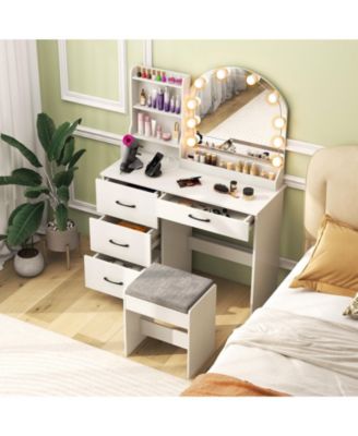 Туалетный столик для макияжа, туалетный столик и табурет с зеркалом и подсветкой белого цвета