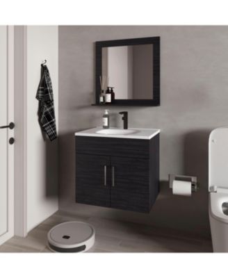 ТУАЛЕТНЫЙ столик FM FURNITURE Slater Floating с раковиной, двухдверным шкафчиком и зеркалом, цвет Венге Коричневый