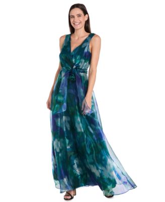 Женское платье А-силуэта без рукавов с галстуком-бабочкой R & M Richards зеленого цвета