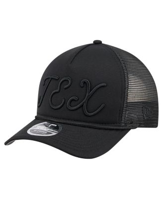 Мужская черная кепка дальнобойщика New Era Texas Rangers City Initial 9FORTY с А-образной оправой и регулируемой М-образной головкой, черная