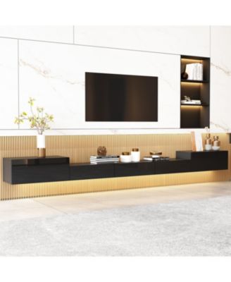 Настенная подставка для телевизора HOMSEE Black, развлекательный центр с пятью выдвижными ящиками, медиа-консоль со светлой полосой черного цвета