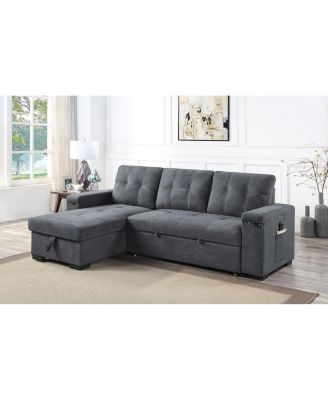 Секционный диван HOMLUX 95"W из серого плетеного материала с реверсивным спальным местом, подстаканником для хранения вещей, портами для зарядки и карманами
