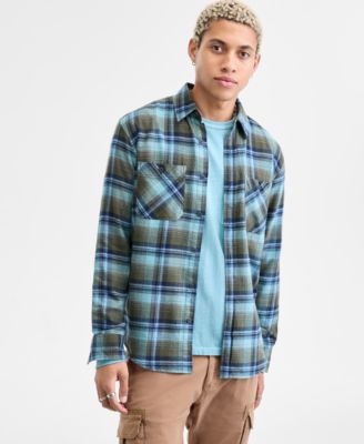 Мужская хлопчатобумажная фланелевая рубашка в клетку Sun + Stone Wade с длинными рукавами, эксклюзивный бренд Macy's