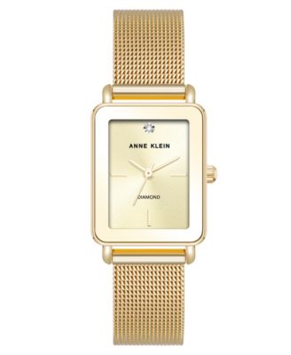 Женские кварцевые прямоугольные золотистые часы Anne Klein с сеткой из нержавеющей стали, 21 мм
