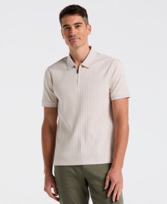 Мужская приталенная рубашка поло в рубчик на молнии Perry Ellis