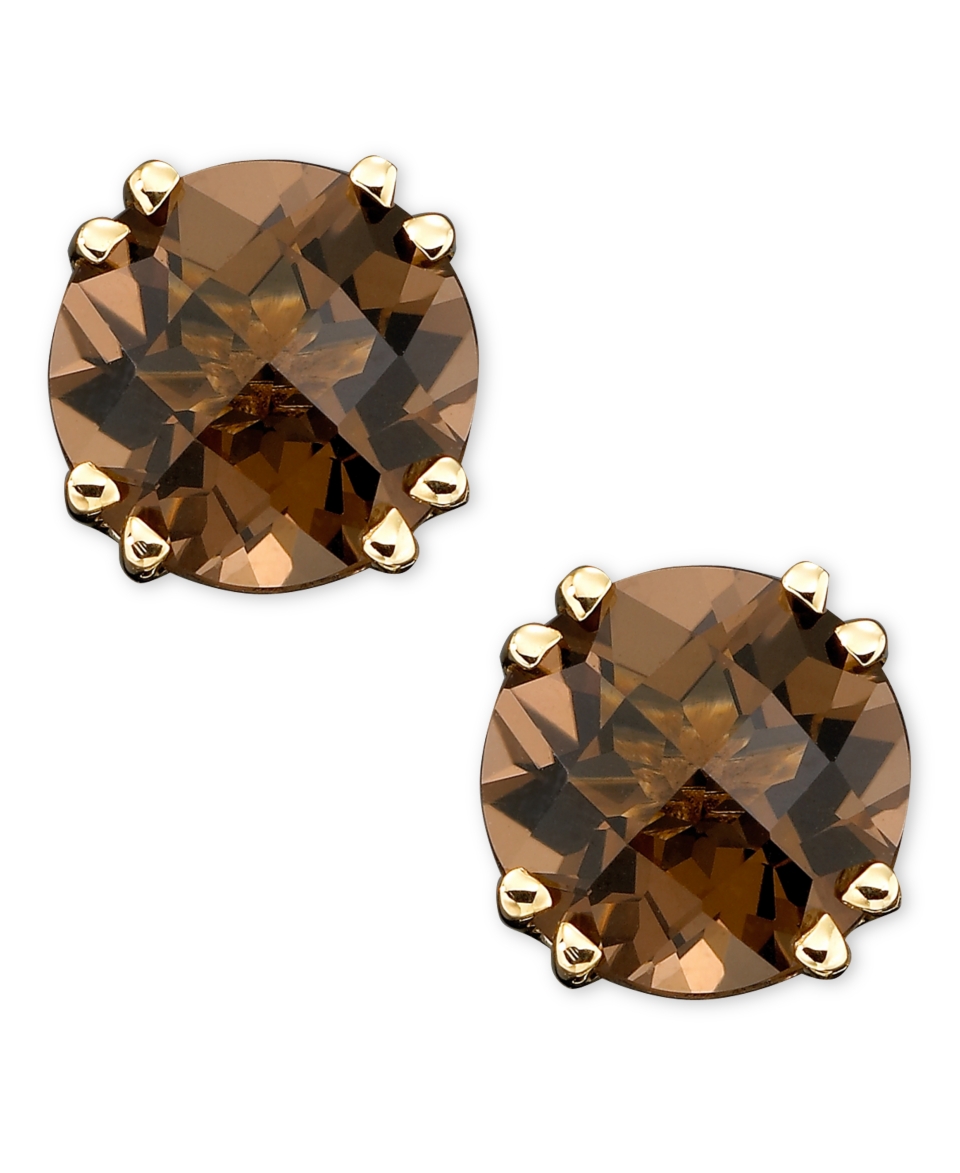 14k Gold Earrings, Smoky Quartz Stud (3 ct. t.w.)   Earrings   Jewelry