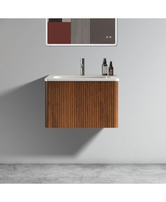 Плавающий туалетный столик CASAINC Etna 24" С керамической раковиной и полосатой поверхностью, предварительно собранный блок