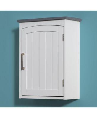 Настенный шкафчик для ванной комнаты VANIRROR 15 x 20 дюймов - Одностворчатый шкафчик для медикаментов в ванной комнате для небольших ванных комнат, матово-белый с серым верхом и мягкими закрывающимися петлями белого цвета