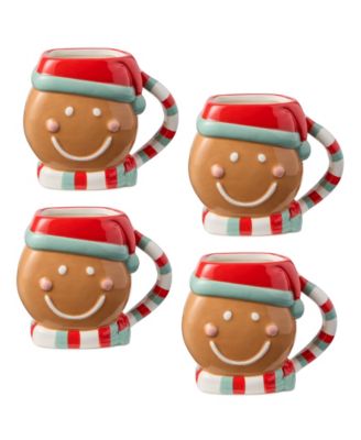 Сертифицированные международные Рождественские пряничные кружки Whimsy, набор из 4-х объемных кружек