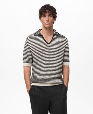 Мужская хлопковая рубашка поло Mango в полоску из текстурного хлопка