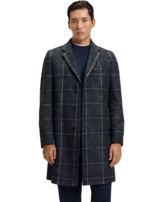Мужское приталенное пальто в простую клетку от BOSS by Hugo Boss