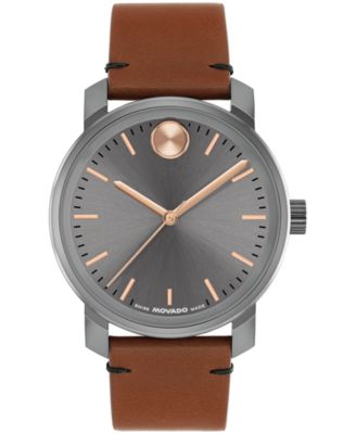 Мужские швейцарские кварцевые часы Movado Bold Access из коричневой кожи, 41 мм