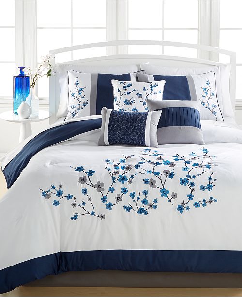 Hallmart Collectibles Kira Navy 7 Pc Comforter Sets Created For Macy S Embroidered Reviews Bed In A Bag Bed Bath Macy S