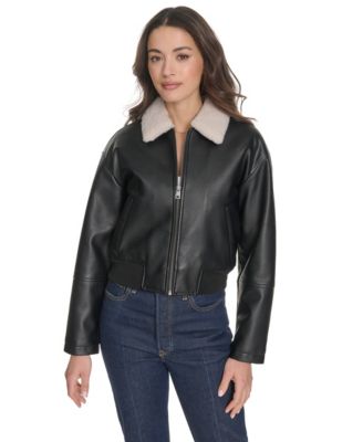 Женская куртка-бомбер Levi's с воротником шерпа черного цвета