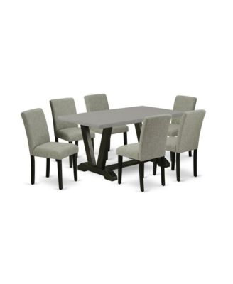 Современный обеденный столовый гарнитур East West Furniture из 7 предметов - 6 обеденных стульев с мягкой обивкой и 1 Современный прямоугольный стол для завтрака из цемента с высокой спинкой черного цвета