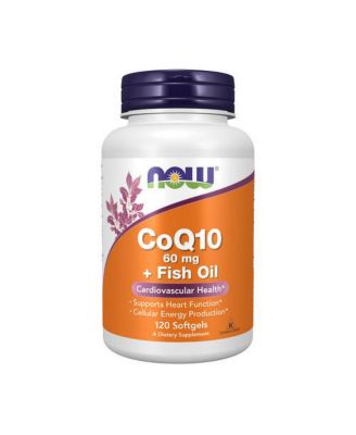 NOW Foods CoQ10 с рыбьим жиром Омега-3, 60 мг, 120 капсул без красителя