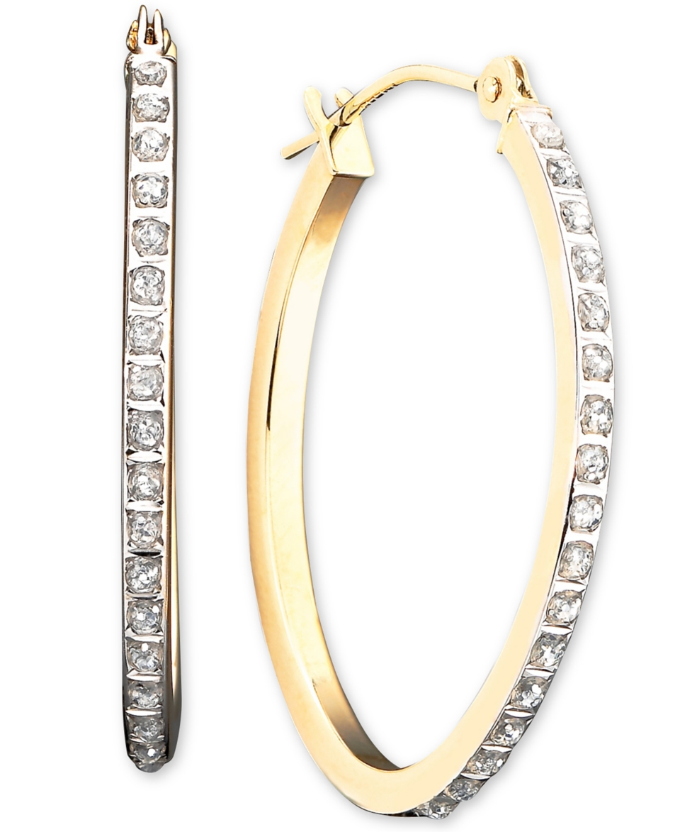 14k Gold Earrings, Diamond Accent Oval Hoop Earrings   Earrings   Jewelry & Watches