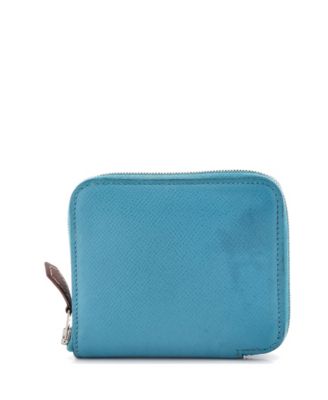 Бывший в употреблении шелковый кошелек HERMÉS Compact Azap на молнии цвета Эпсом блю