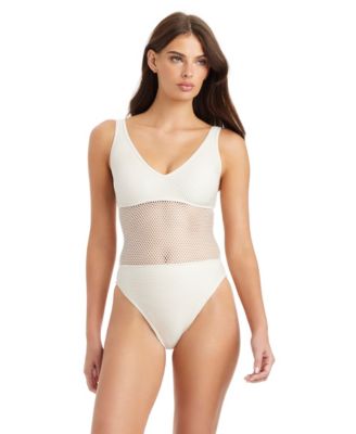 Купальник на бретелях Sanctuary Sea, связанный крючком через плечо с круглым вырезом, белый