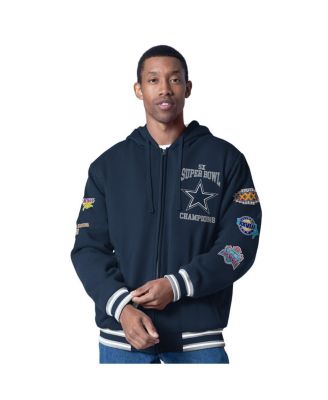 Мужская темно-синяя флисовая толстовка с капюшоном Dallas Cowboys Power Forward с надписью G-III Sports by Carl Banks на молнии синего цвета