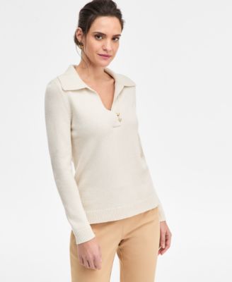 Женский свитер с воротником-стойкой Johnny из коллекции JM, украшенный люрексом, эксклюзивный цвет слоновой кости/кремовый от Macy's