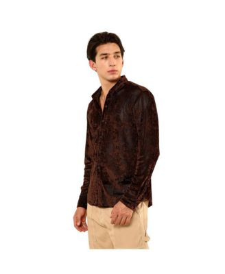 Мужская однотонная бархатная рубашка Campus Sutra шоколадно-коричневого цвета