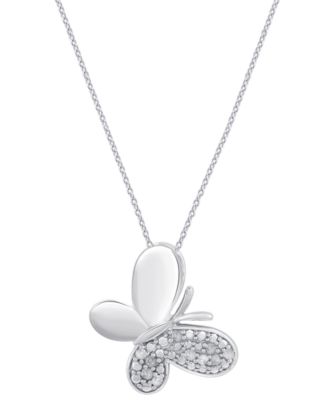 Колье-подвеска Macy's Diamond Butterfly (весом 1/10 карата) из чистого серебра (также из стерлингового серебра с позолотой 14 карат) серебро