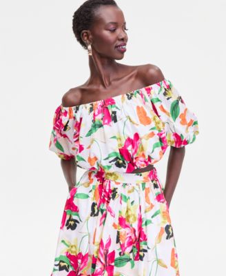 Женский топ с открытыми плечами и воланами I.N.C. International Concepts, эксклюзивный белый цвет Macy's