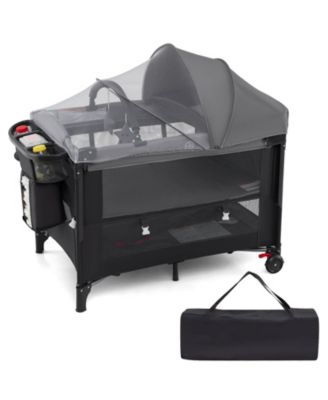 Детская люлька Costway Прикроватная кроватка с пеленальным столиком Матрасом и съемной корзиной с балдахином