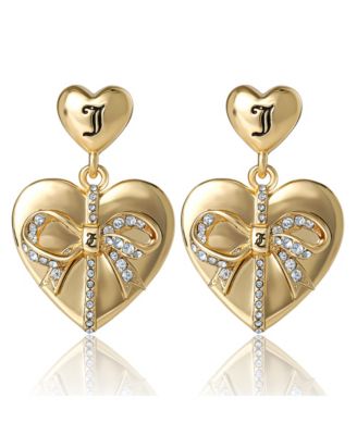 Серьги-капли Juicy Couture с двойным бантиком в виде сердца, ЗолотоЗолотой тон с хрустальными вставками